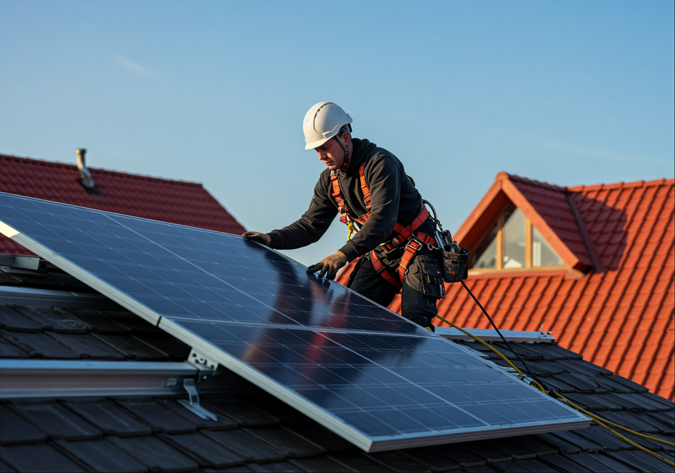 homem instalando paineis solares em um telhado freepik