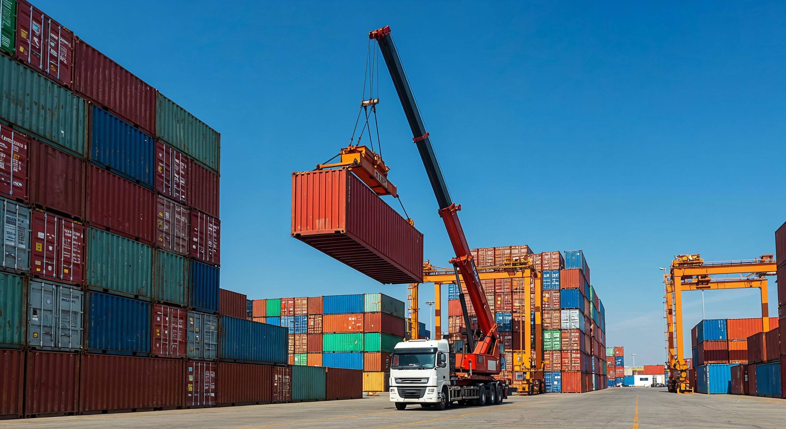 shipping containers being loaded by crane port freepik